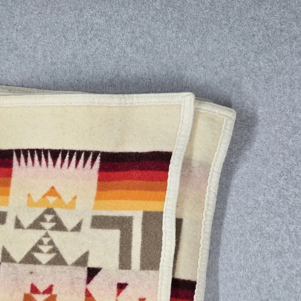 Pendleton Blanket 6x5 Beige Beaver State Wool Aztex Chief Joseph VINTAGE Throw